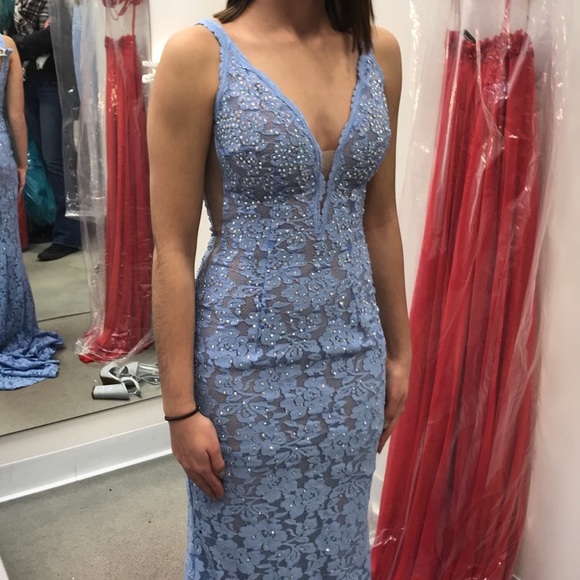 sparkly lace light blue prom dress - Picture 3 of 5